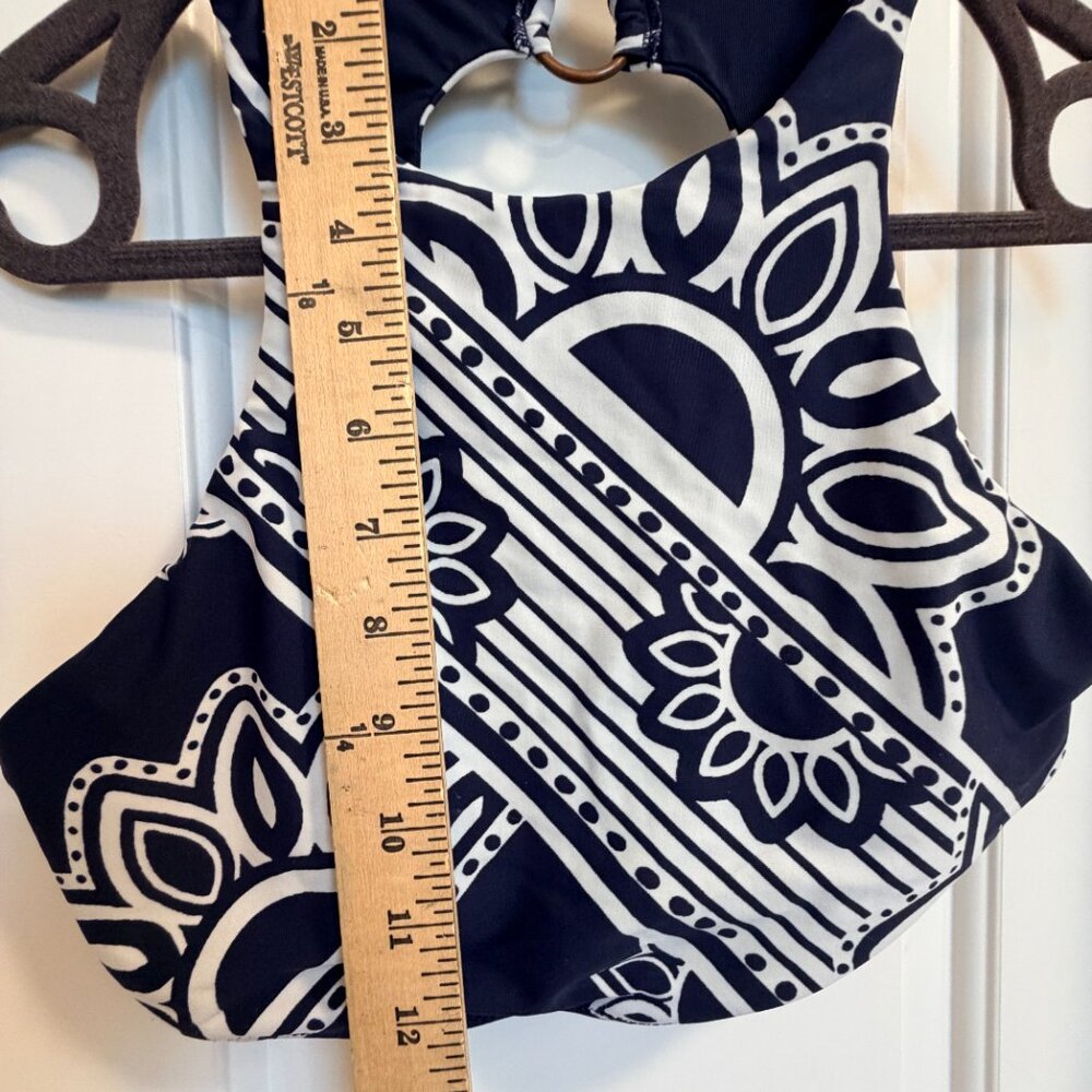 Aerie High Waisted Bikini Set Navy White Cutout Ring Top Size M - Picture 7 of 12